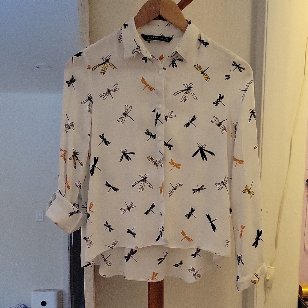 Zara White Shirt with Dragonfly Design